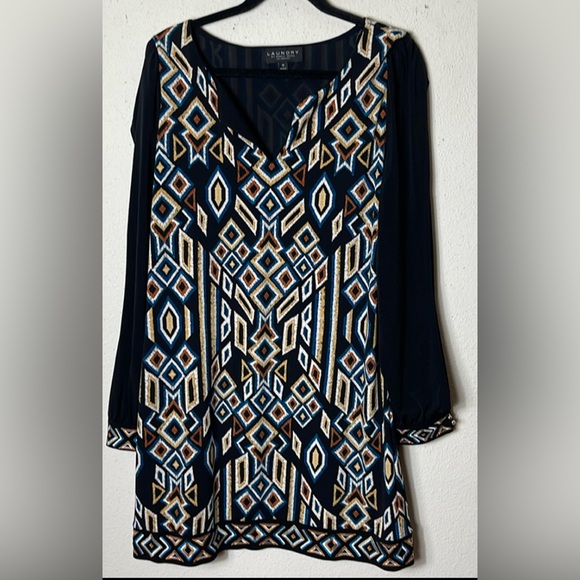 Laundry by Shelli Segal Shift Dress Split Neck open sleeve  Geometric.pa… - Picture 3 of 8